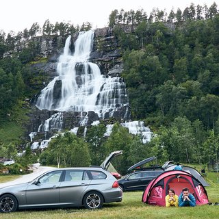 Camping near a waterfall